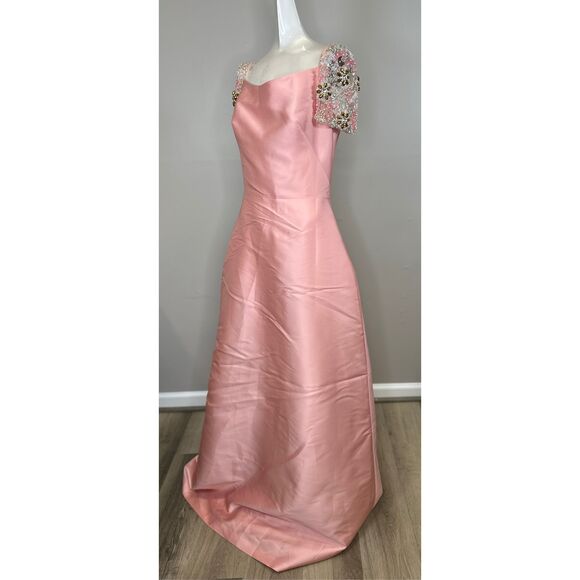 NWT Reem Acra Mikado Soft Kaftan Embroidered Tulle Beaded Sleeve Gown Sz 4 $3200